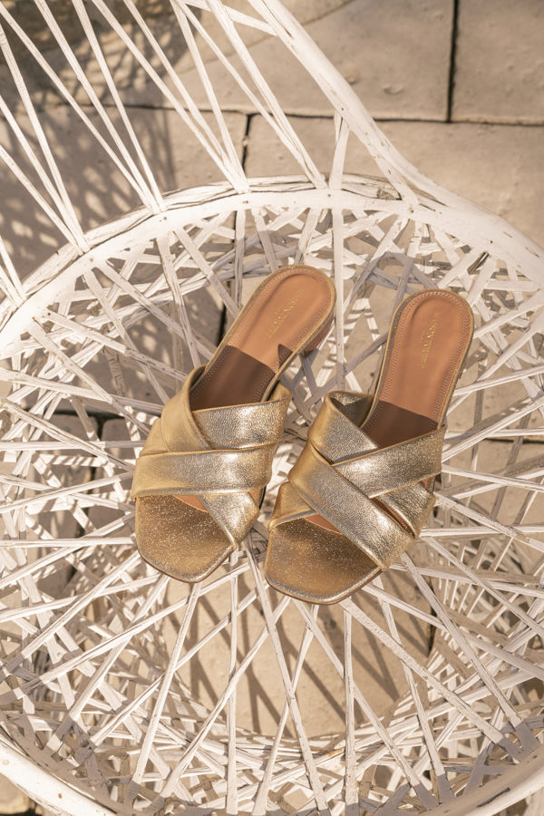 SANDALE DORE FONCE MAISON TOUFET ANAIS CHEVRE METAL