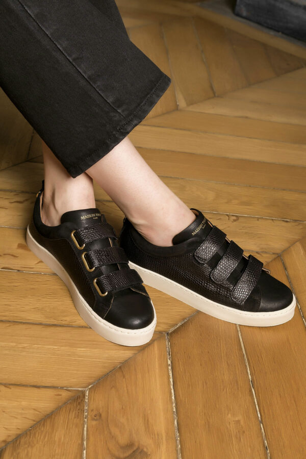 BASKET NOIR MAISON TOUFET ANAID CUIR TANNAGE VEGETAL
