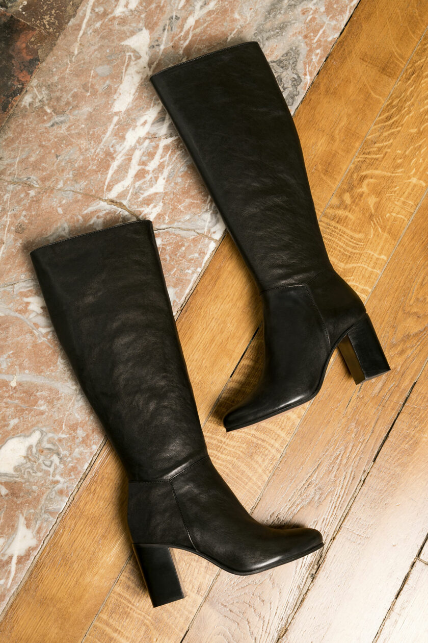 BOTTE NOIR MAISON TOUFET JOHANNA CUIR TANNAGE VEGETAL