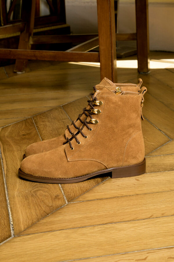 BOTTINE CAMEL MAISON TOUFET ELA CUIR VELOURS TANNAGE VEGETAL