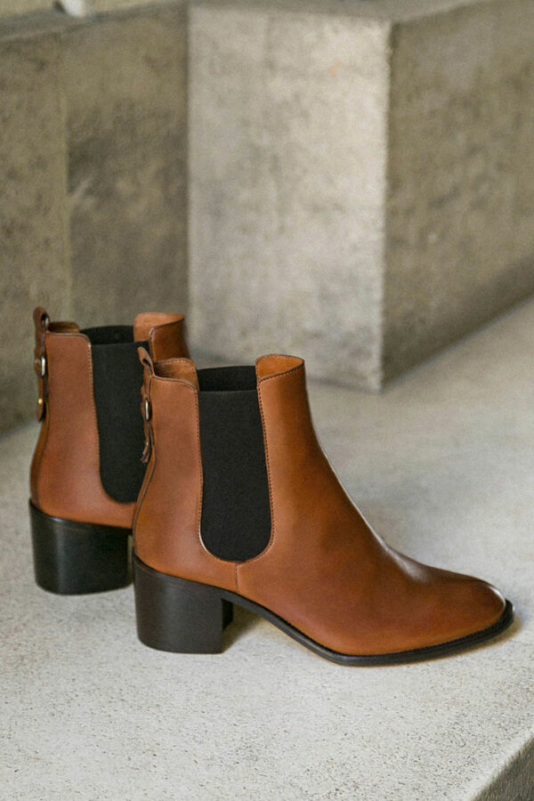 BOTTINE COGNAC MAISON TOUFET GERALDINE CUIR TANNAGE VEGETAL