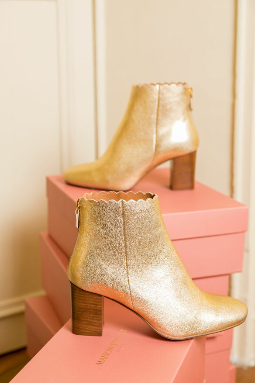 BOTTINE DORE FONCE MAISON TOUFET GISELLE CUIR METAL