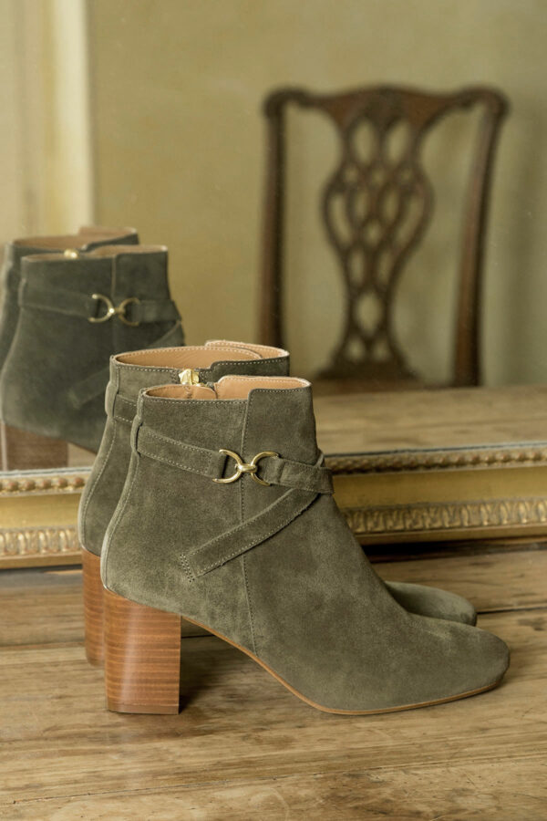 BOTTINE KAKI MAISON TOUFET MARIE CUIR VELOURS