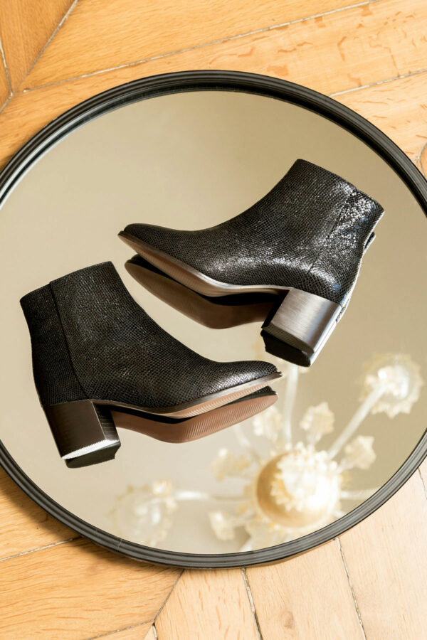 BOTTINE NOIR MAISON TOUFET GAETANE CUIR TEXTURE BRILLANT