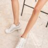 MAISON TOUFET BASKET LACET CANNAGE CONFORTABLE BLANC CREME CUIR LISSE FLORA