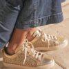 MAISON TOUFET BASKET LACET CANNAGE CONFORTABLE DORE FONCE CUIR METALISE FLORA