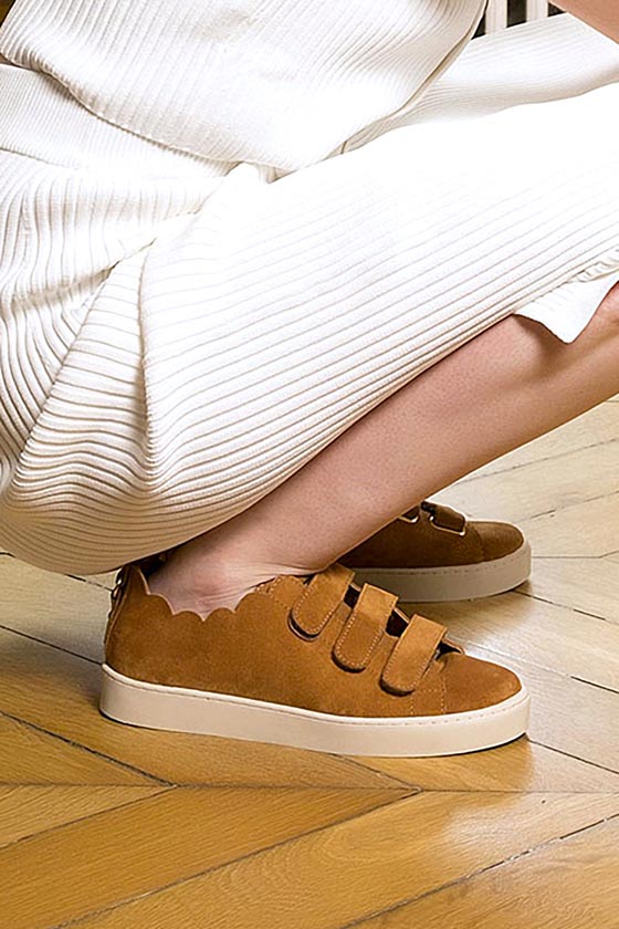 MAISON TOUFET BASKET VELCRO FESTON CROQUET CONFORTABLE CAMEL CUIR VELOURS TANNAGE VEGETAL JULIANNE