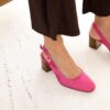 MAISON TOUFET ESCARPIN SLINGBACK SANDALE TALON CARRE MOYEN CONFORTABLE ROSE FUSHIA CUIR VELOURS TANNAGE VEGETAL YOLA