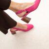 MAISON TOUFET ESCARPIN SLINGBACK SANDALE TALON CARRE MOYEN CONFORTABLE ROSE FUSHIA CUIR VELOURS TANNAGE VEGETAL YOLA