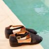 MAISON TOUFET SANDALE PLATE CANNAGE CONFORTABLE NOIR CUIR LISSE FELLA