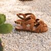 MAISON TOUFET SANDALE PLATE CONFORTABLE COGNAC CUIR VELOURS TANNAGE VEGETAL FARAH
