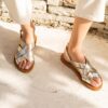 MAISON TOUFET SANDALE PLATE CONFORTABLE DOREE CLAIR CUIR METALISE OLIVIA