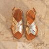 MAISON TOUFET SANDALE PLATE CONFORTABLE DOREE CLAIR CUIR METALISE OLIVIA