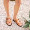 MAISON TOUFET SANDALE PLATE FOOTBED CONFORTABLE CAMEL CUIR LISSE TANNAGE VEGETAL KAREN