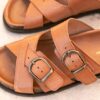 MAISON TOUFET SANDALE PLATE FOOTBED CONFORTABLE CAMEL CUIR LISSE TANNAGE VEGETAL KAREN