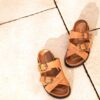 MAISON TOUFET SANDALE PLATE FOOTBED CONFORTABLE CAMEL CUIR LISSE TANNAGE VEGETAL KAREN
