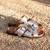 MAISON TOUFET SANDALE PLATE FOOTBED CONFORTABLE DOREE CLAIR CUIR METALISE KAREN