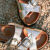 MAISON TOUFET SANDALE PLATE FOOTBED CONFORTABLE DOREE CLAIR CUIR METALISE KAREN