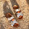 MAISON TOUFET SANDALE PLATE FOOTBED CONFORTABLE DOREE CLAIR CUIR METALISE KAREN