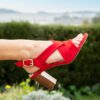 MAISON TOUFET SANDALE TALON CARRE CONFORTABLE ROUGE CUIR VELOURS AUDREY