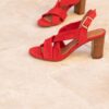 MAISON TOUFET SANDALE TALON CARRE CONFORTABLE ROUGE CUIR VELOURS AUDREY