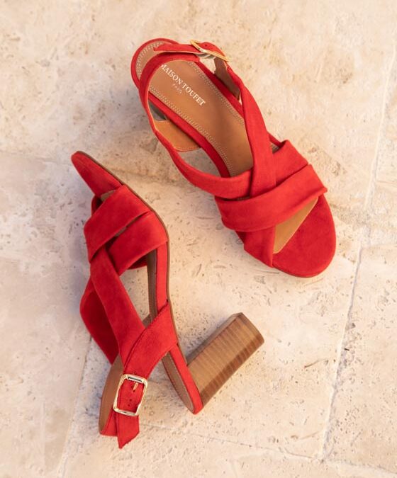Sandale rouge talon carré cheap