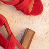 MAISON TOUFET SANDALE TALON CARRE CONFORTABLE ROUGE CUIR VELOURS AUDREY