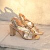 MAISON TOUFET SANDALE TALON CARRE MARIAGE CONFORTABLE DOREE FONCE CUIR METALISE AUDREY