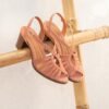 MAISON TOUFET SANDALE TALON CARRE MOYEN CONFORTABLE ROSE POUDRE CUIR VELOURS CHARLOTTE