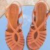 MAISON TOUFET SANDALE TALON CARRE MOYEN CONFORTABLE ROSE POUDRE CUIR VELOURS CHARLOTTE