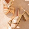 MAISON TOUFET SANDALE TALON CARRE MOYEN MARIAGE CONFORTABLE DOREE FONCE CUIR METALISE LAURE