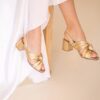 MAISON TOUFET SANDALE TALON CARRE MOYEN MARIAGE CONFORTABLE DOREE FONCE CUIR METALISE LAURE
