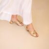 MAISON TOUFET SANDALE TALON CARRE MOYEN MARIAGE CONFORTABLE DOREE FONCE CUIR METALISE LAURE