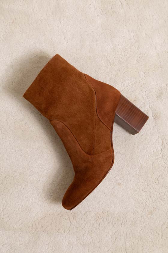 BOTTINE CONFORTABLE COGNAC MAISON TOUFET GISABELLE CUIR VELOURS