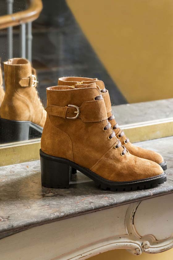 MAISON TOUFET BOTTINES A TALONS CONFORTABLE CAMEL CUIR VELOURS HELENE