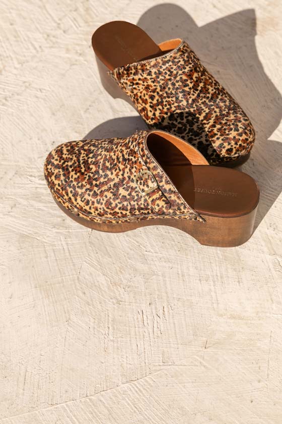 MAISON TOUFET SANDALE SABOT TALON BOIS CONFORTABLE LEOPARD CUIR POULAIN COLETTE