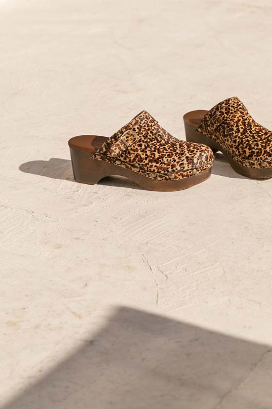 MAISON TOUFET SANDALE SABOT TALON BOIS CONFORTABLE LEOPARD CUIR POULAIN COLETTE