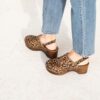 MAISON TOUFET SANDALE SABOT TALON BOIS CONFORTABLE LEOPARD CUIR POULAIN COLETTE