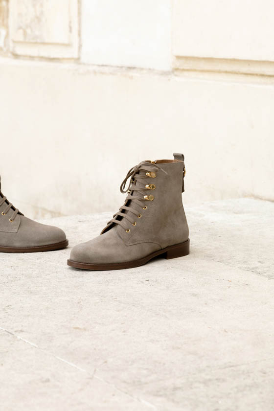 MAISON TOUFET BOTTINES A TALONS CONFORTABLE TAUPE CUIR VELOURS ELA