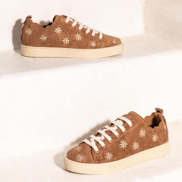 MAISON TOUFET BASKET LACET FESTON CROQUET CONFORTABLE NOISETTE DORE BRODERIE FLEUR MARGUERITE CUIR VELOURS JULIE