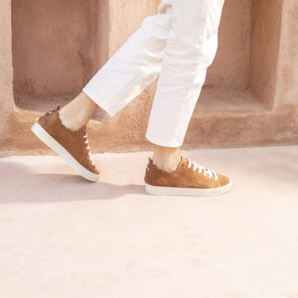 MAISON TOUFET BASKET LACET FESTON CROQUET CONFORTABLE NOISETTE DORE CUIR VELOURS JULIE