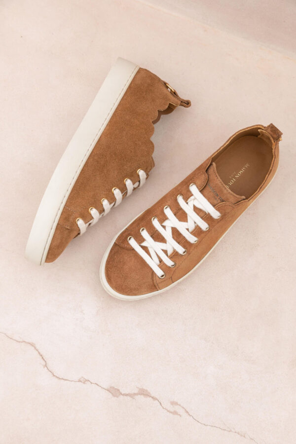MAISON TOUFET BASKET LACET FESTON CROQUET CONFORTABLE NOISETTE DORE CUIR VELOURS JULIE