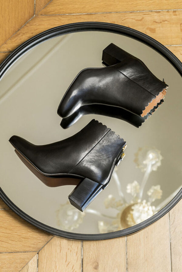 MAISON TOUFET BOTTINE FESTON CROQUET CONFORTABLE NOIR CUIR LISSE GISELLE