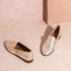 MAISON TOUFET MOCASSIN CONFORTABLE DORE CLAIR CUIR CRAQUELE METALLISE HANNA