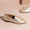 MAISON TOUFET MOCASSIN CONFORTABLE DORE CLAIR CUIR CRAQUELE METALLISE HANNA