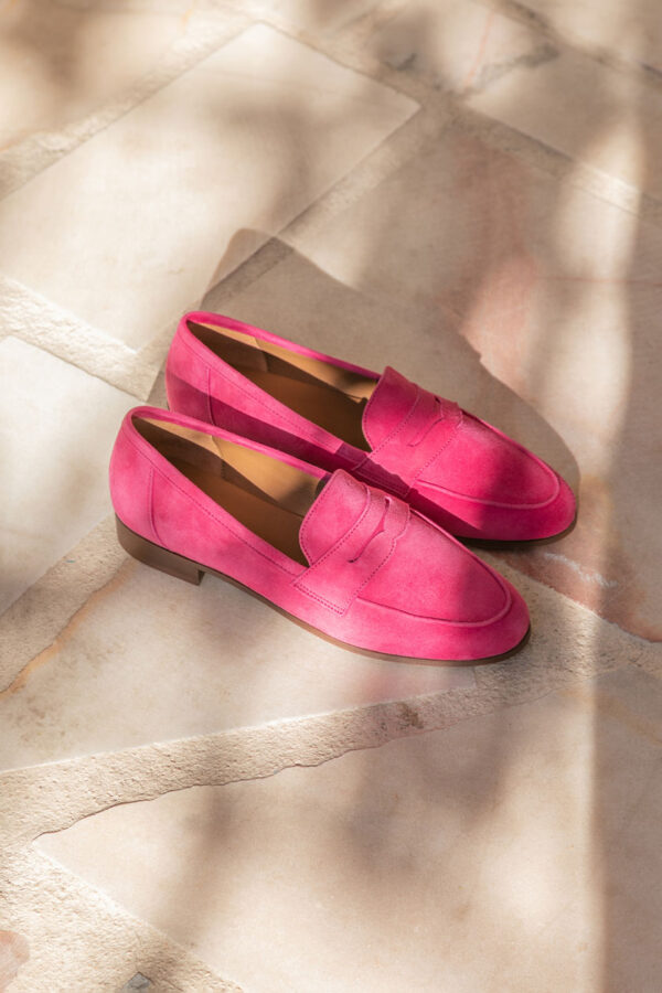 MAISON TOUFET MOCASSIN CONFORTABLE FUSHIA CUIR VELOURS HANNA