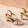 MAISON TOUFET SANDALES TALON CARRE MARIAGE CEREMONIE CONFORTABLE DOREE CLAIR CUIR PAILLETTE LILLY