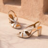 MAISON TOUFET SANDALES TALON CARRE MARIAGE CEREMONIE CONFORTABLE DOREE CLAIR CUIR PAILLETTE LILLY