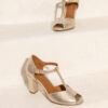 MAISON TOUFET SANDALES TALON CARRE MARIAGE CEREMONIE CONFORTABLE DORE CLAIR CUIR PAILLETTE NATACHA