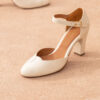 MAISON TOUFET SANDALE BABIES TALON CARRE MARIAGE CEREMONIE CONFORTABLE BLANC CREME BEIGE CUIR LISSE GWENAELLE